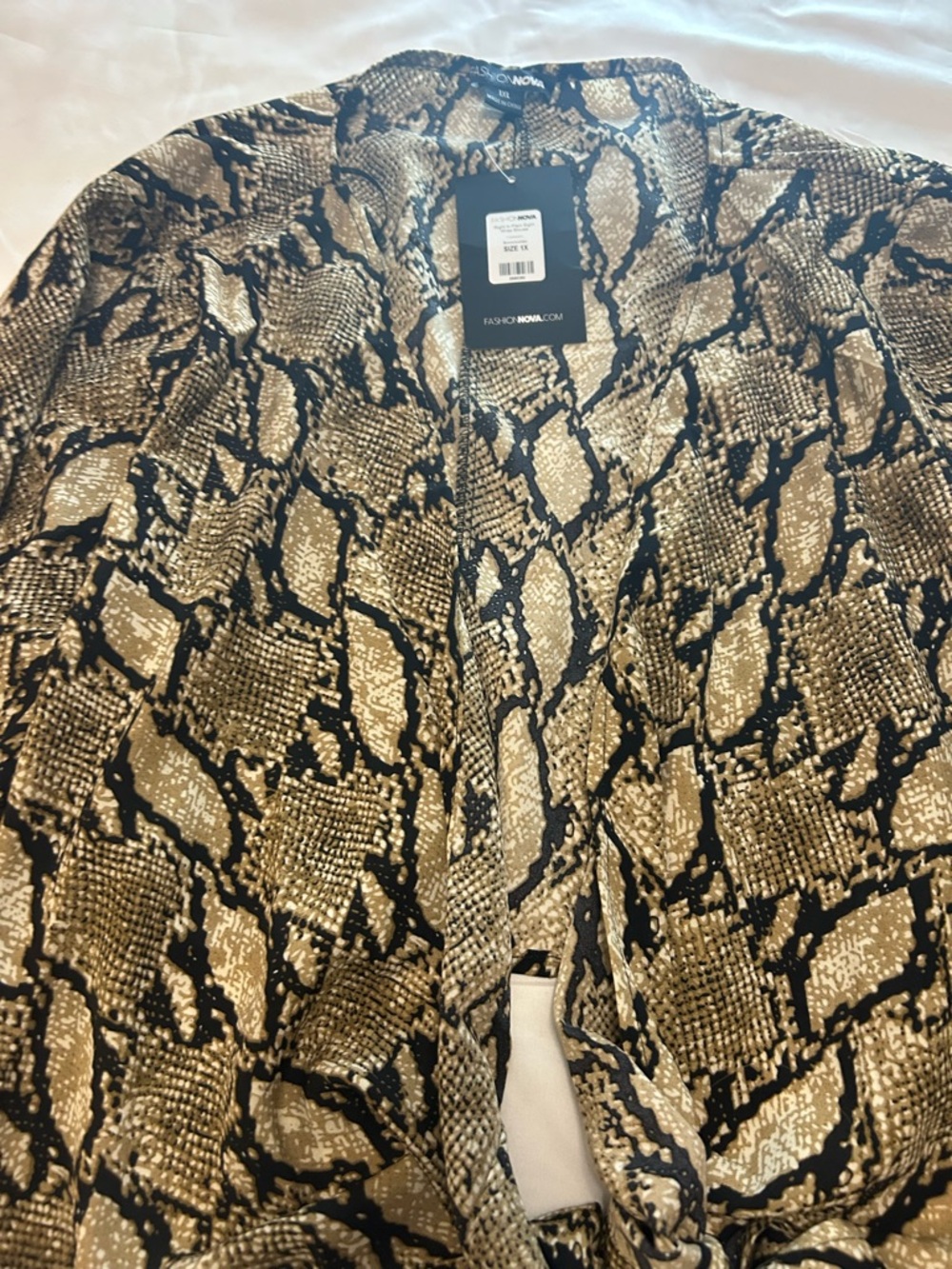 Fashion Nova Brown Snake Print Tie-Front Blouse - Picture 6 of 7